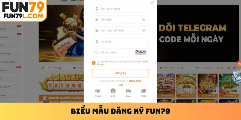 Biểu mẫu đăng ký Fun79