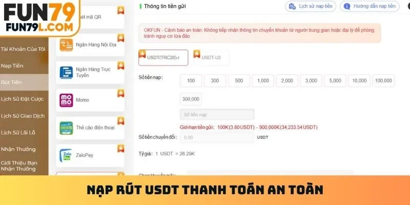 Nạp rút USDT thanh toán an toàn